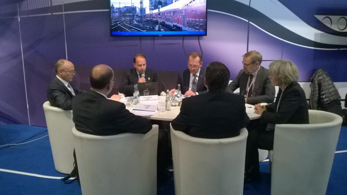 GSA Head of Market Development Gian-Gherado Calini joins a panel discussion hosted by the European Railways Agency (ERA) during Innotrans 2014. 