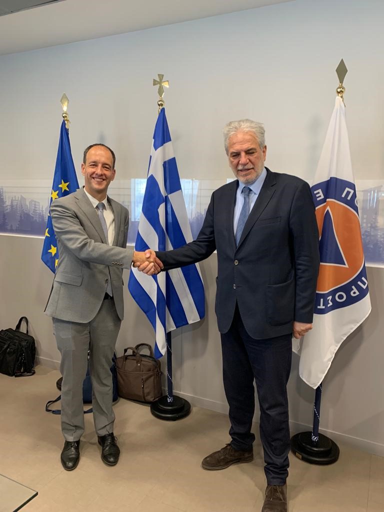 EUSPA's Executive Director Rodrigo da Costa with Greece's Minister for the Climate Crisis and Civil Protection Christos Stylianides