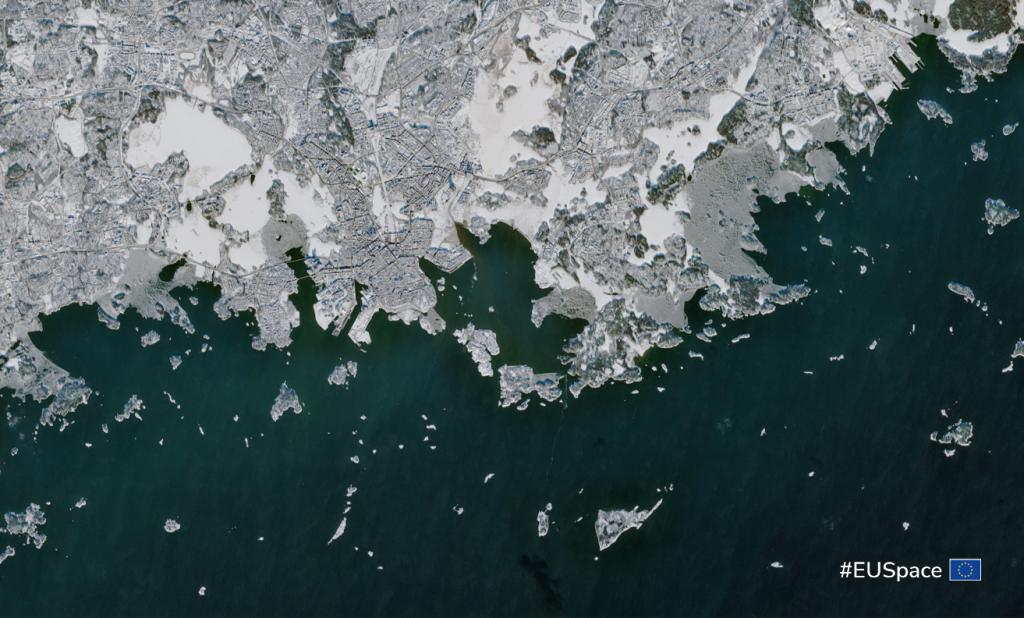 European Union, Copernicus Sentinel-2 imagery: Helsinki covered in snow, Finland, February 2022