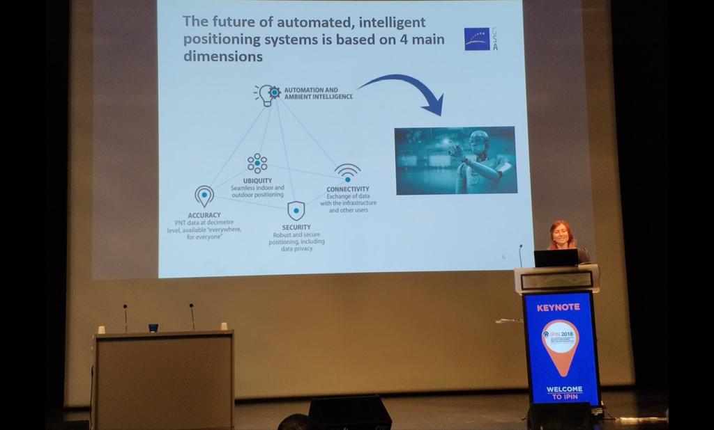 The GSA’s Justyna Redelkiewicz delivering a keynote address at the IPIN 2018 indoor positioning and navigation conference