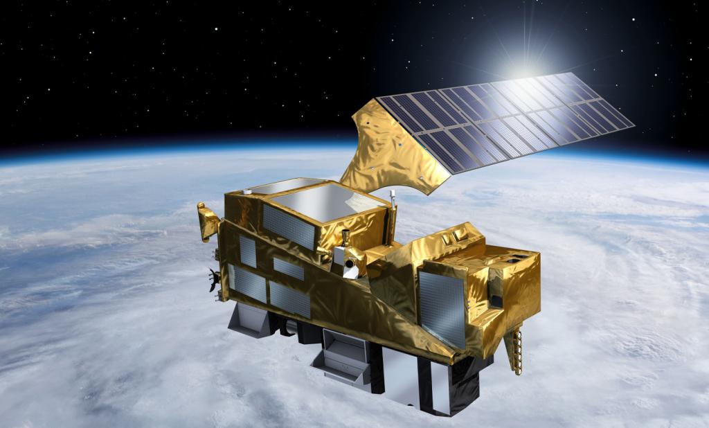 Artist’s impression of the MetOp-SG satellite A-type, part of the Copernicus Sentinel-5A mission, in orbit above Earth.