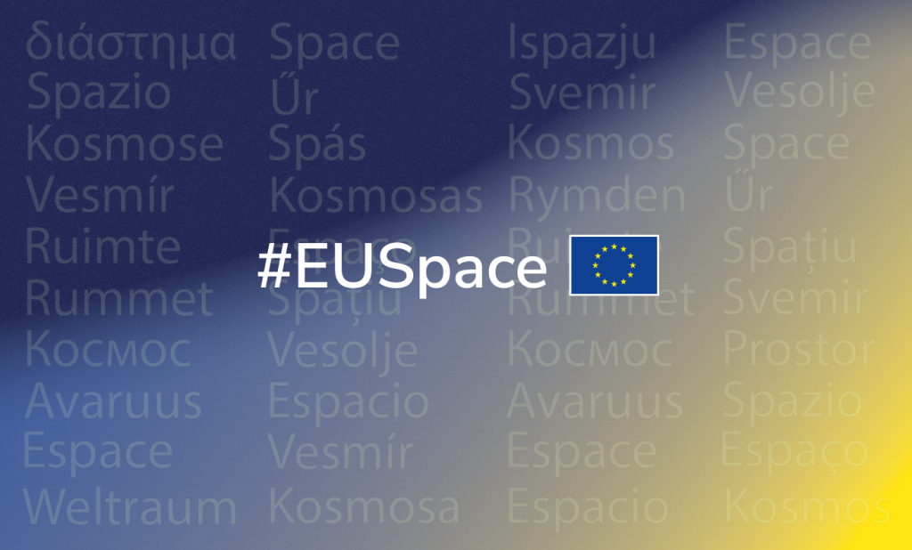 blue and yellow banner with text "#EUSpace" and European Union flag