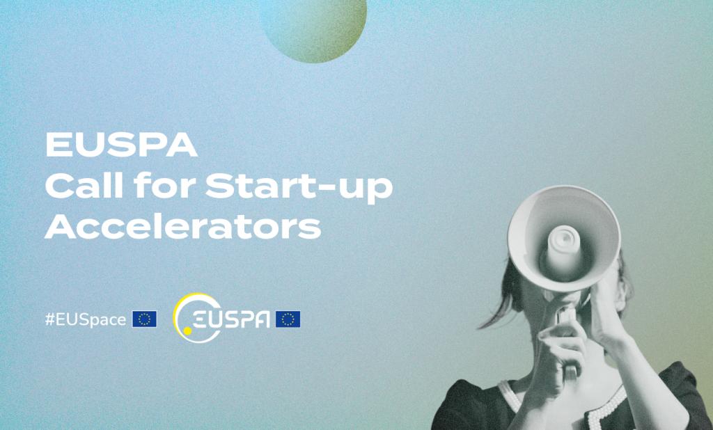 light blue banner with a person holding a megaphone and #EUSpace and EUSPA logos places on the bottom left side