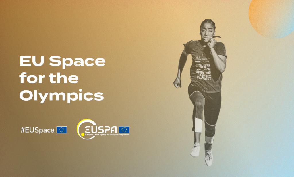 orange/blue banner with athlete running on the right side