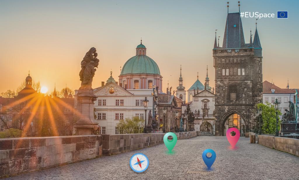 Charles Bridge happens to be the most logged geocache in the entire world. The image shows the bridge during the sunset