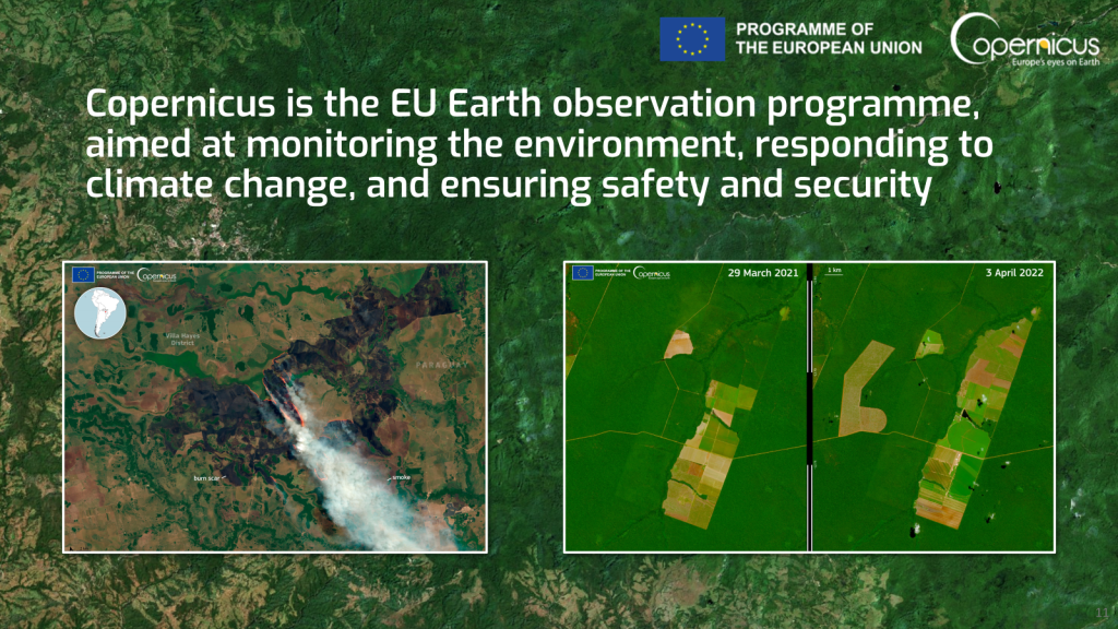 Satellite image showcasing the Copernicus EU Earth observation program focused on environmental monitoring and climate change.