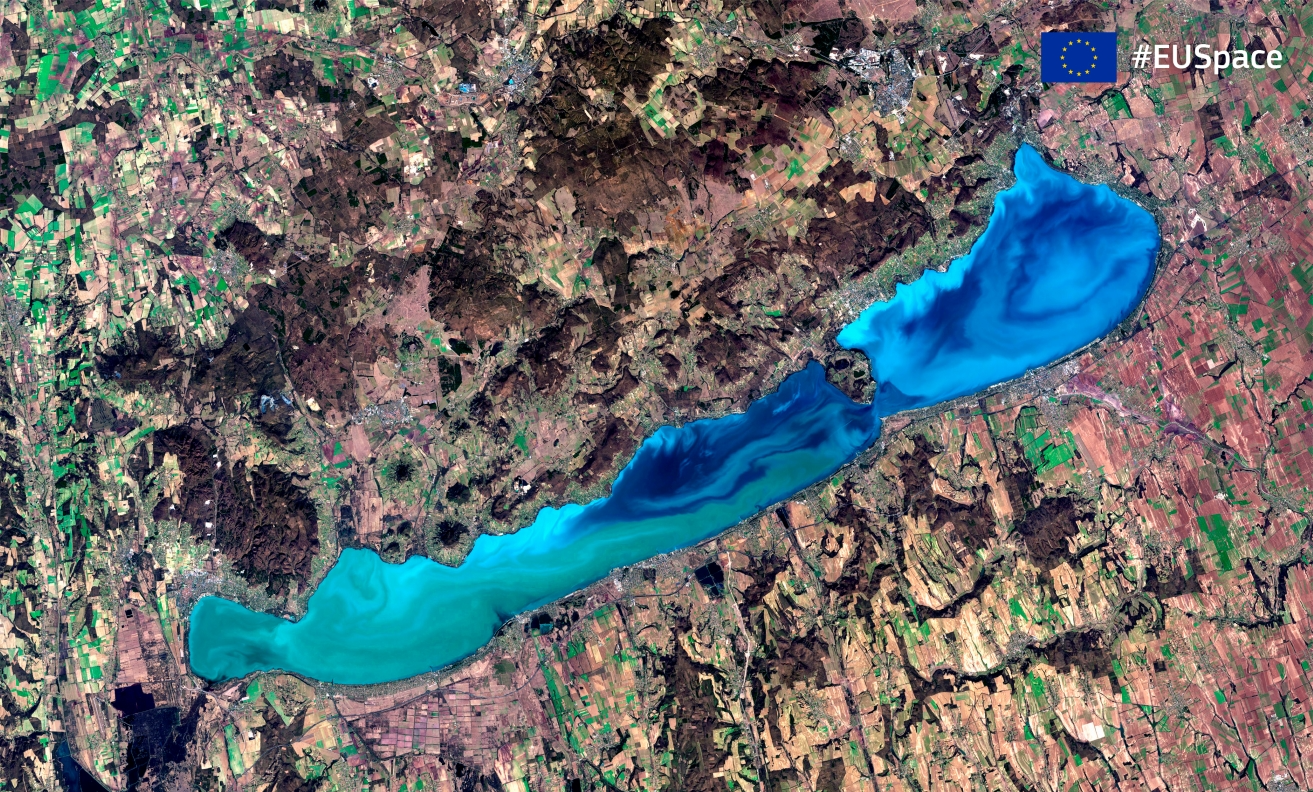 Lake Balaton, as captured by Copernicus Sentinel-2 imagery. Credit: European Union
