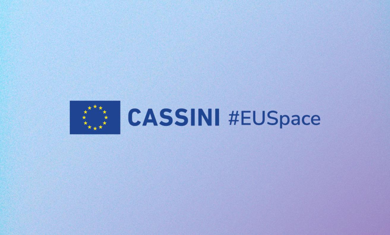 light blue banner with European Union flag and text "CASSINI #EUSpace"
