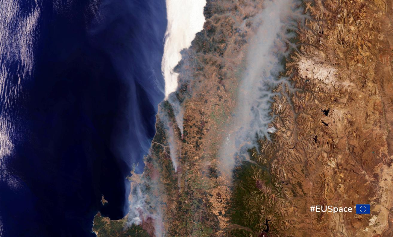 The wildfires in Chile remind us how important it is to have innovative tools and solutions for resilient risk management and response. Credit: European Union, Copernicus Sentinel-3 imagery, 2023