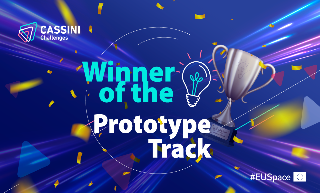 blue banner with trophy icon and text: winner of the prototype track