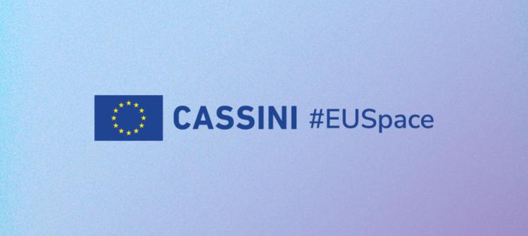 light blue banner with European Union flag and text "CASSINI #EUSpace"