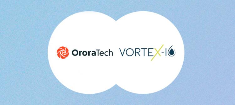 OroraTech and VORTEXio logos with a blue backround