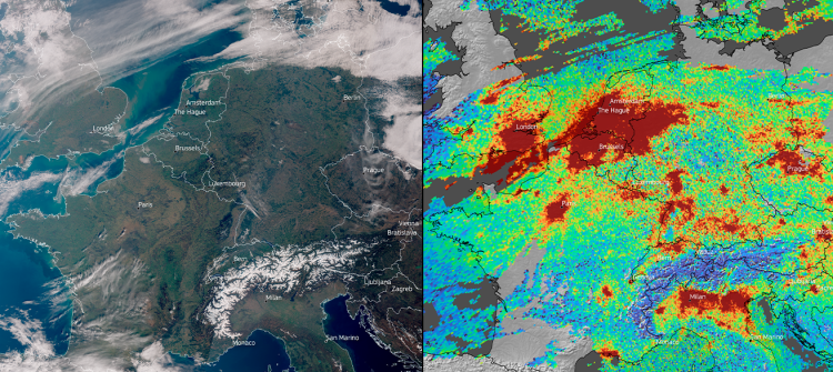 Data acquired by the Copernicus Sentinel-5P satellite on 3 March 2025, highlighting nitrogen dioxide (NO₂) concentrations.