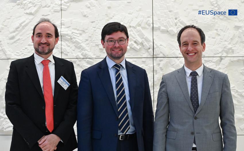 EUSPA Executive Director Rodrigo da Costa with Václav Kobera and Juan Manuel Codosero Bolaños, reappointed as Chair and Deputy Chair of the Administrative Board.