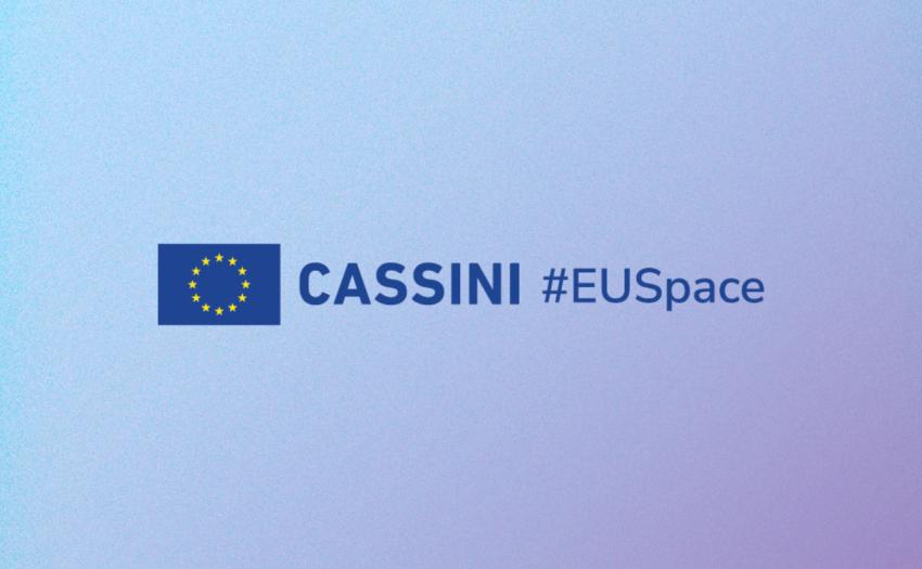 light blue banner with European Union flag and text "CASSINI #EUSpace"
