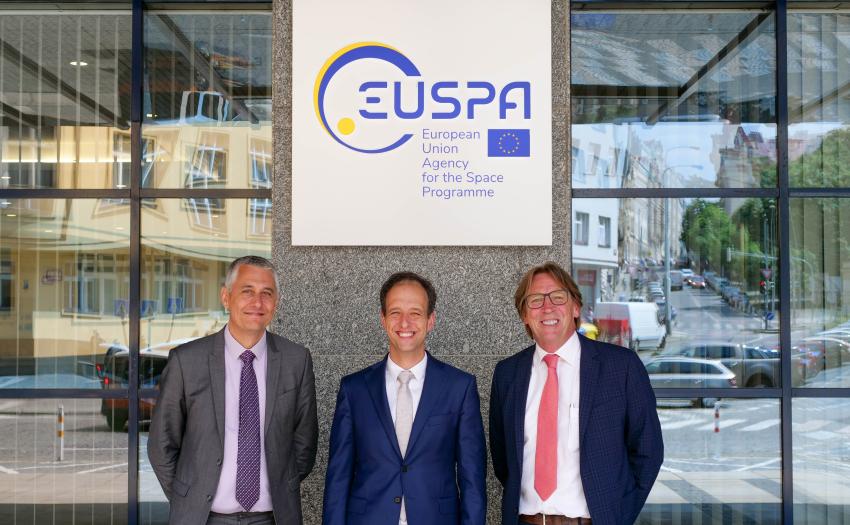 Philippe Bertrand, EUSPA SAB Chair, Rodrigo da Costa, EUSPA Executive Director, Bruno Vermeire, outgoing EUSPA SAB chair