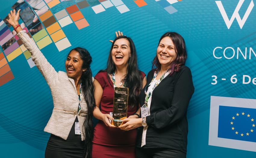 The Teagasc team Richa Marwaha, Azucena Jiménez- Castañeda and Gabriela Afrasinei at European Space Week