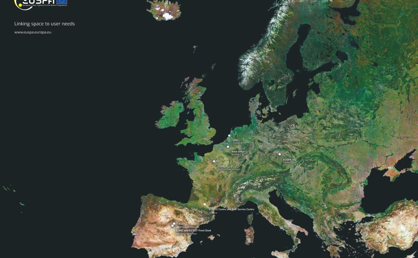EUSPA Posters_Copernicus image of Europe with EUSPA locations