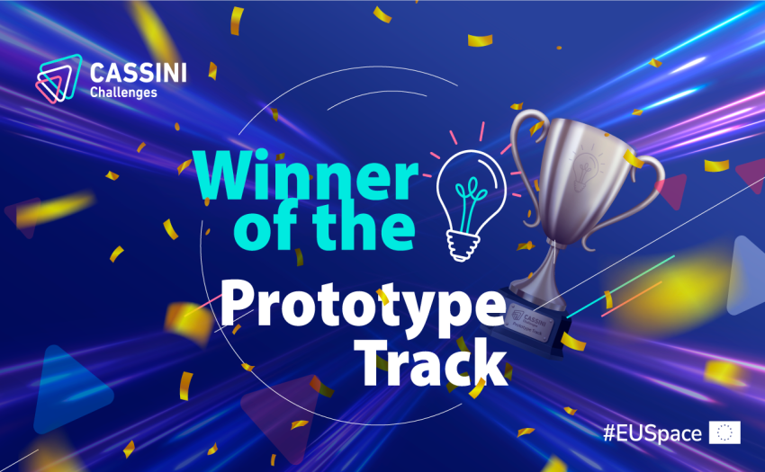 blue banner with trophy icon and text: winner of the prototype track